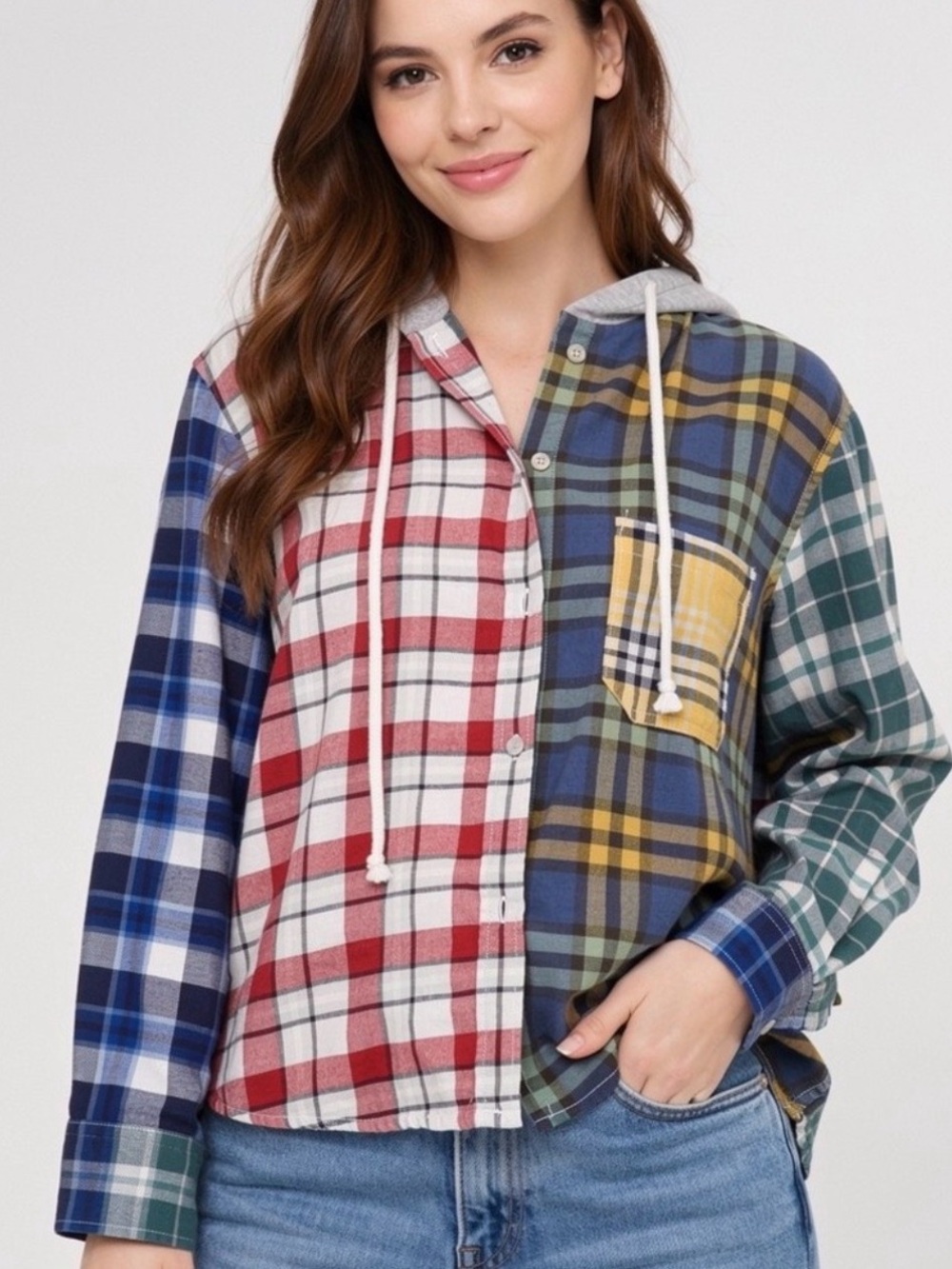 American Eagle Hoodie Plaid Boho Light Flannel Oversized Shirt Shacket S